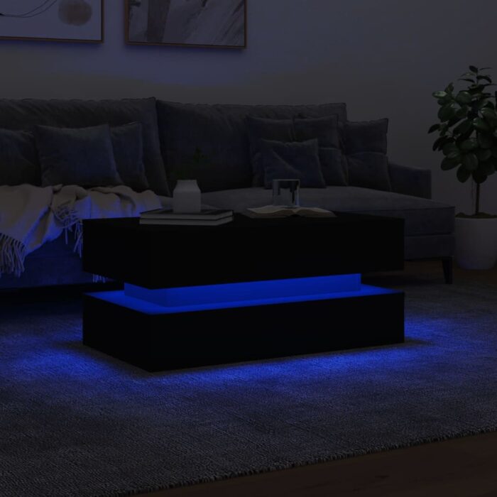 Table basse avec lumières LED noir 90x50x40 cm – Image 3