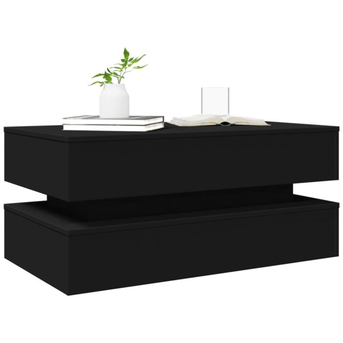 Table basse avec lumières LED noir 90x50x40 cm – Image 4