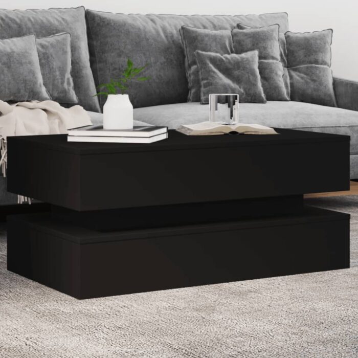 Table basse avec lumières LED noir 90x50x40 cm – Image 1