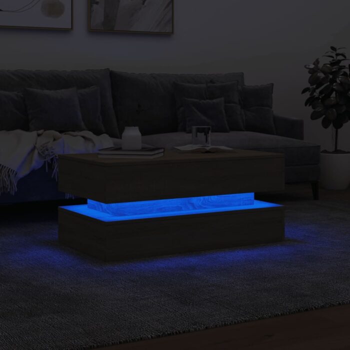 Table basse avec lumières LED chêne sonoma 90x50x40 cm – Image 3