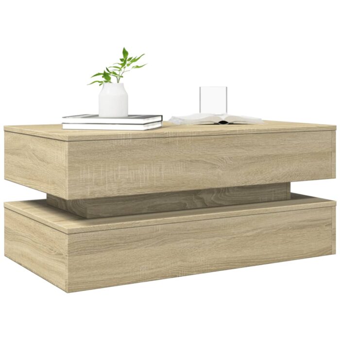 Table basse avec lumières LED chêne sonoma 90x50x40 cm – Image 4