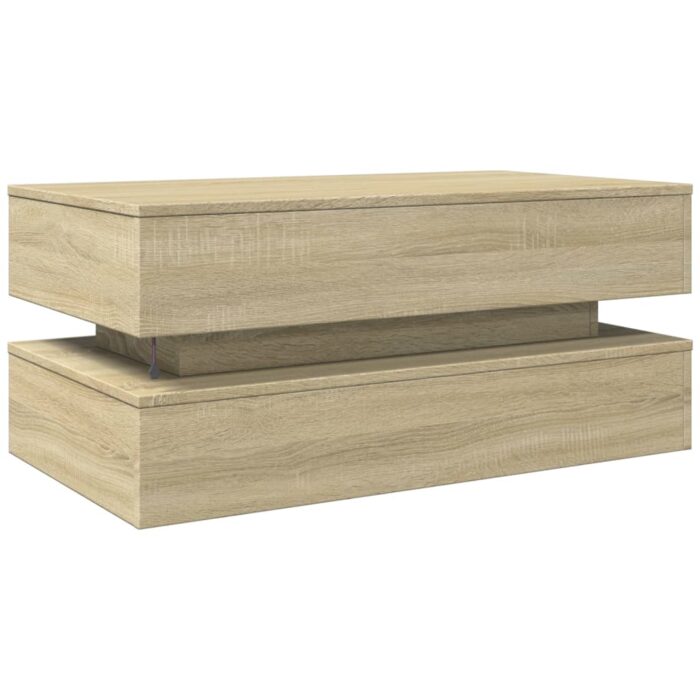 Table basse avec lumières LED chêne sonoma 90x50x40 cm – Image 7