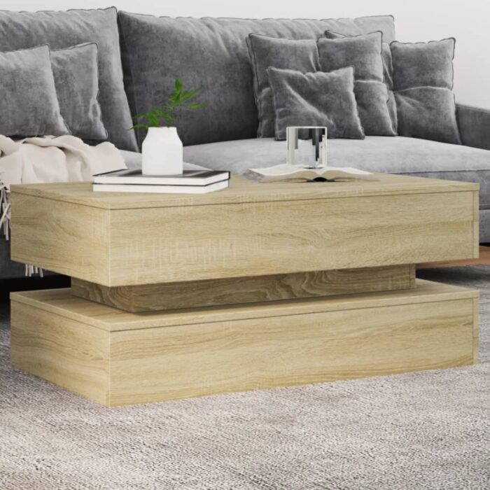 Table basse avec lumières LED chêne sonoma 90x50x40 cm – Image 1