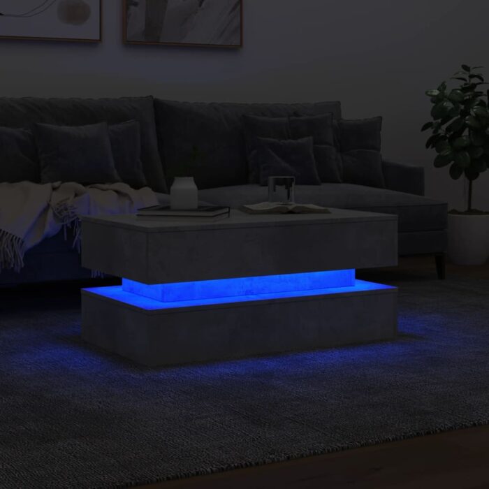 Table basse avec lumières LED gris béton 90x50x40 cm – Image 3