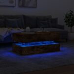 Table basse avec lumières LED chêne fumé 90x50x40 cm – Image 3