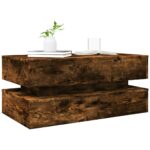 Table basse avec lumières LED chêne fumé 90x50x40 cm – Image 4