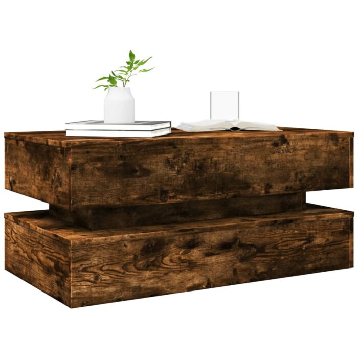 Table basse avec lumières LED chêne fumé 90x50x40 cm – Image 4