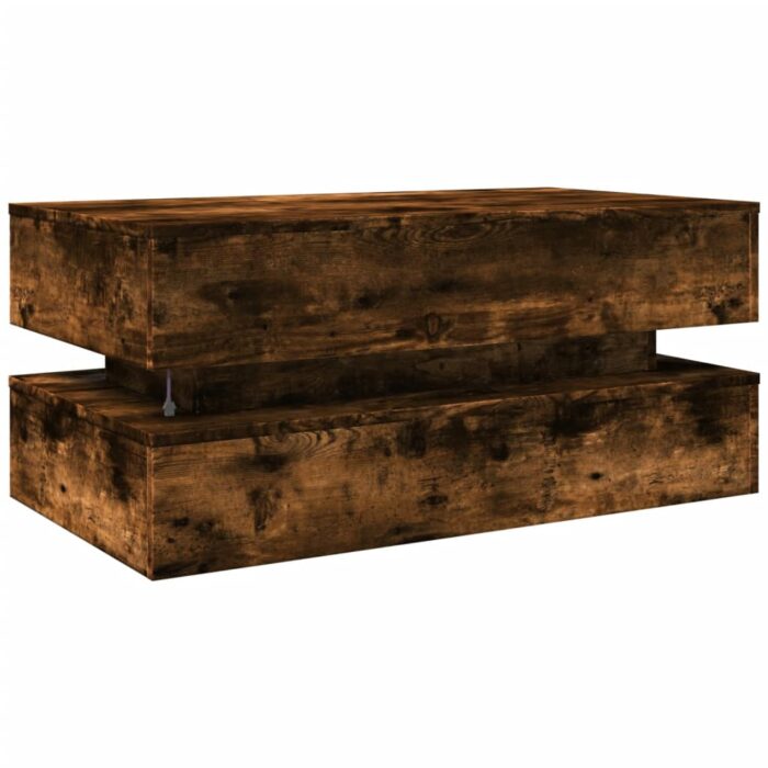 Table basse avec lumières LED chêne fumé 90x50x40 cm – Image 7