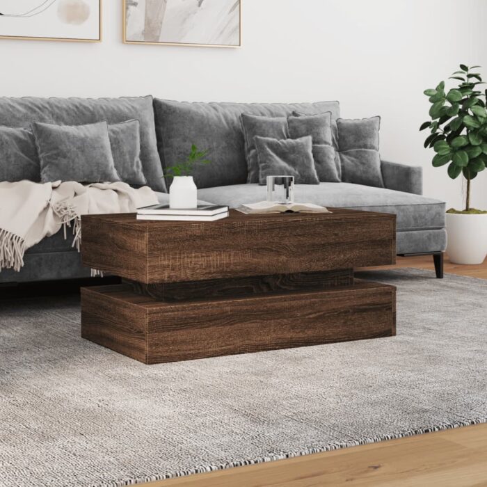 Table basse avec lumières LED chêne marron 90x50x40 cm – Image 2