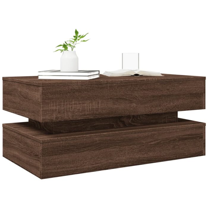 Table basse avec lumières LED chêne marron 90x50x40 cm – Image 4