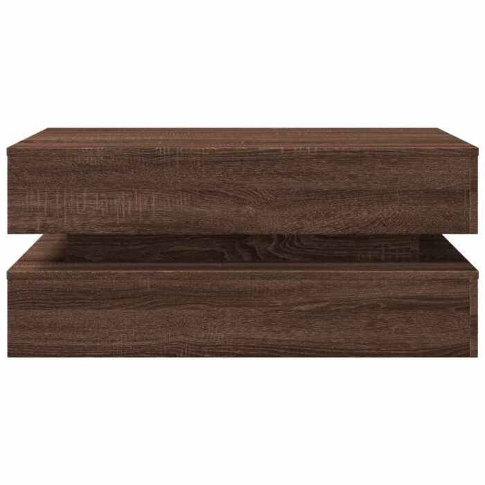 Table basse avec lumières LED chêne marron 90x50x40 cm – Image 5