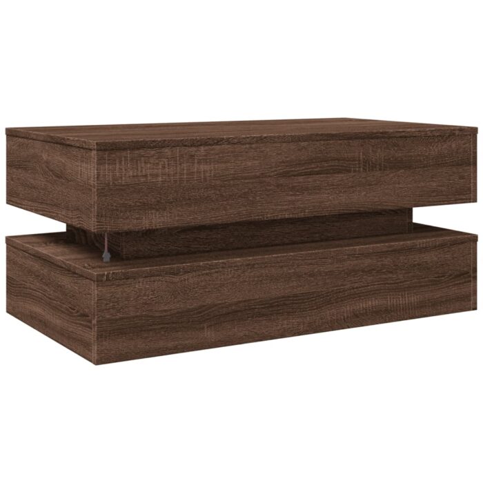 Table basse avec lumières LED chêne marron 90x50x40 cm – Image 7