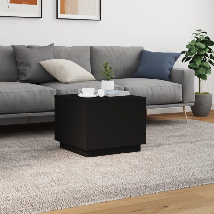 Table basse avec lumières LED noir 50x50x40 cm – Image 2