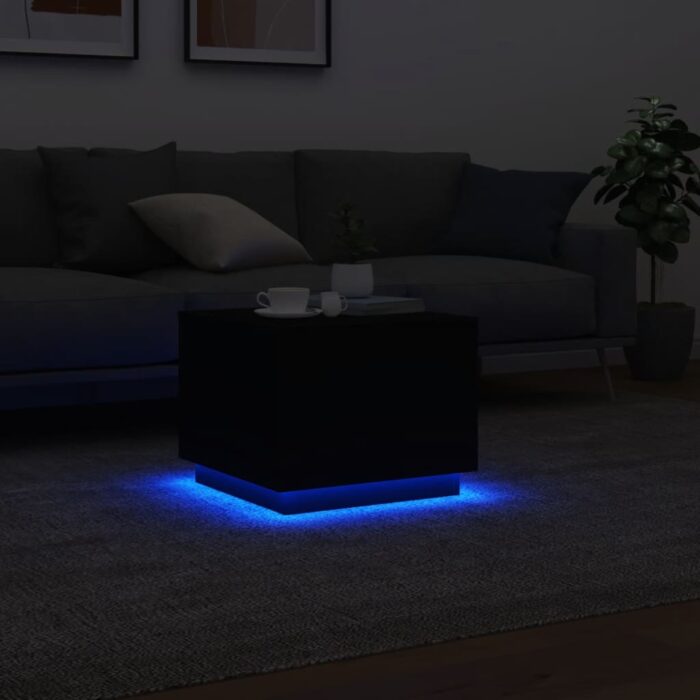 Table basse avec lumières LED noir 50x50x40 cm – Image 3