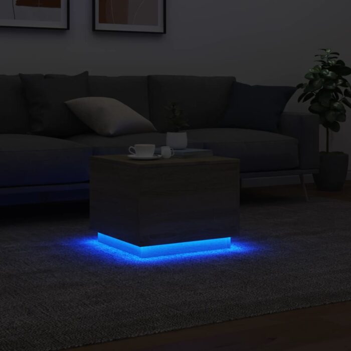 Table basse avec lumières LED chêne sonoma 50x50x40 cm – Image 3