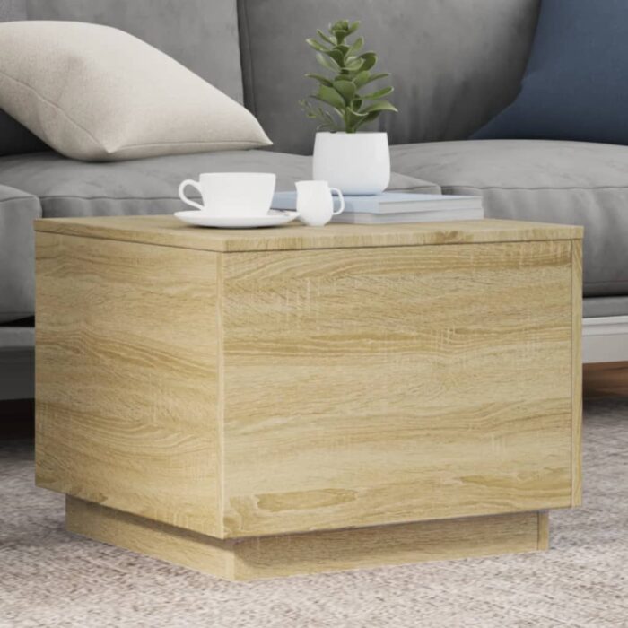 Table basse avec lumières LED chêne sonoma 50x50x40 cm – Image 1