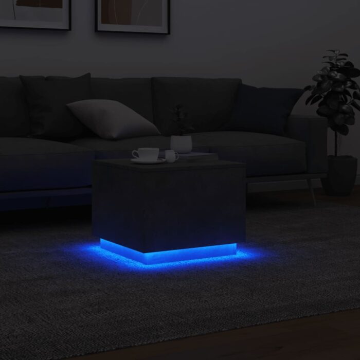 Table basse avec lumières LED gris béton 50x50x40 cm – Image 3