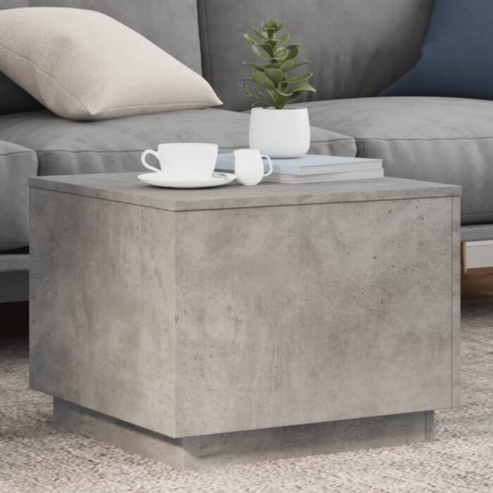 Table basse avec lumières LED gris béton 50x50x40 cm – Image 1