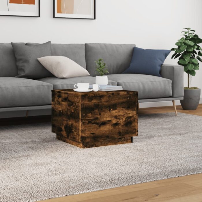 Table basse avec lumières LED chêne fumé 50x50x40 cm – Image 2
