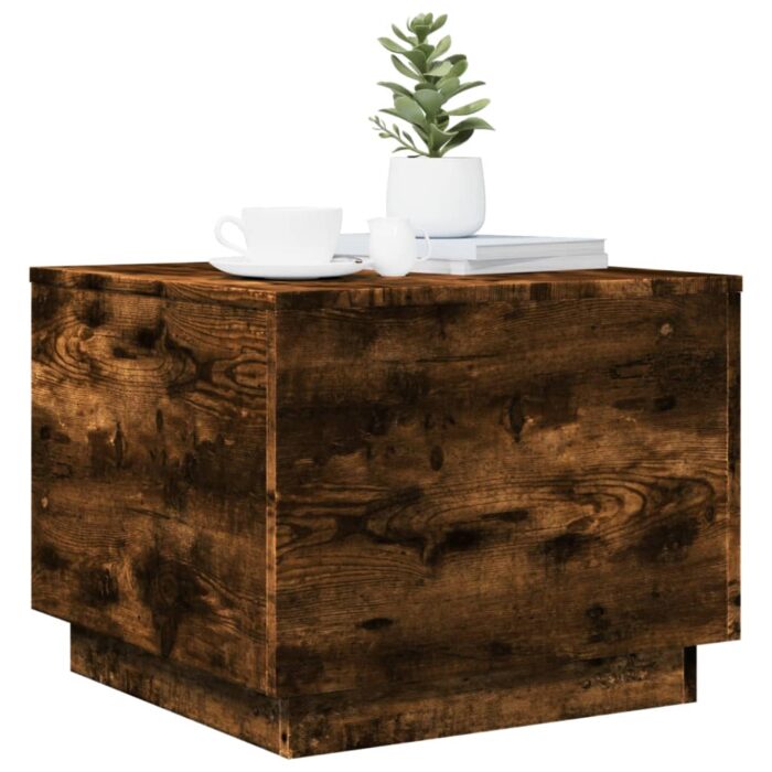 Table basse avec lumières LED chêne fumé 50x50x40 cm – Image 4