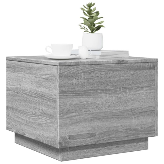 Table basse avec lumières LED sonoma gris 50x50x40 cm – Image 4