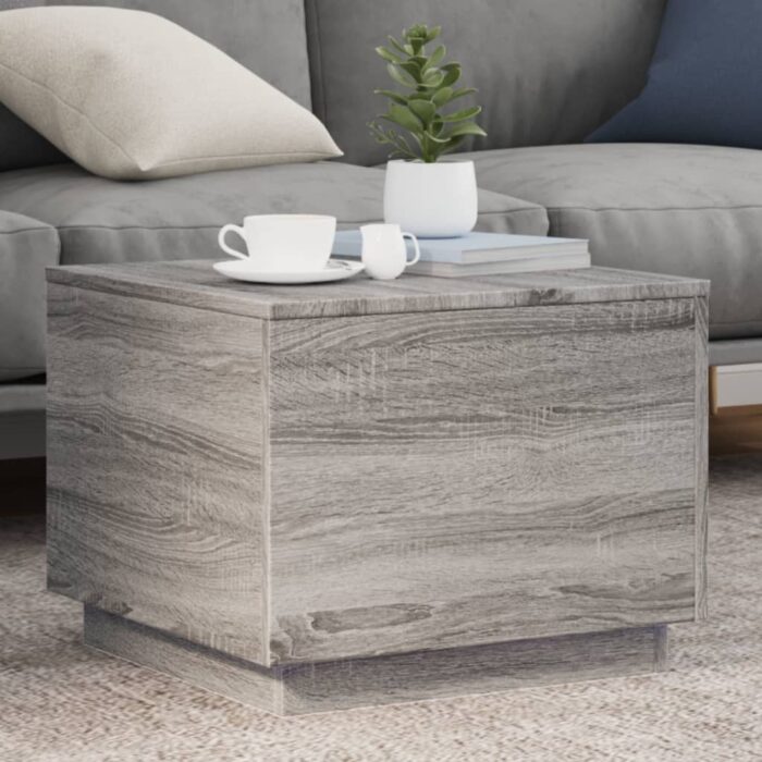 Table basse avec lumières LED sonoma gris 50x50x40 cm – Image 1