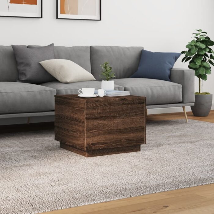 Table basse avec lumières LED chêne marron 50x50x40 cm – Image 2