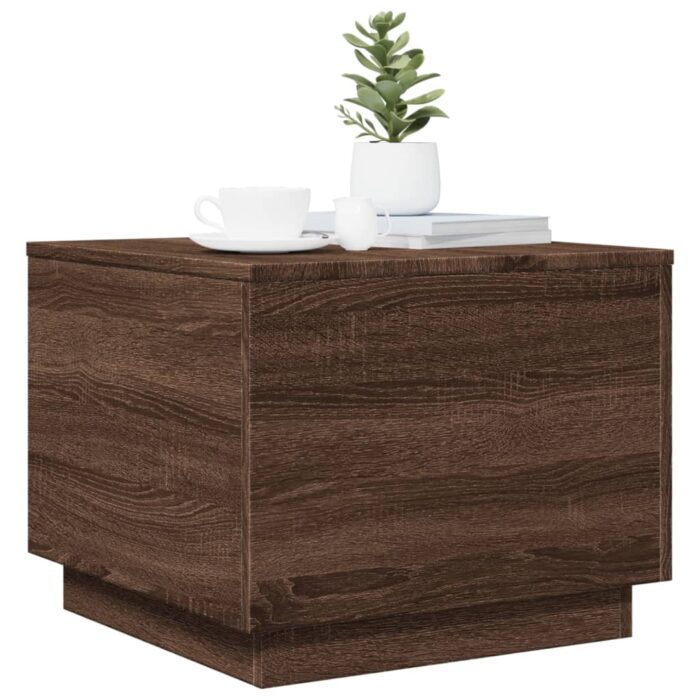 Table basse avec lumières LED chêne marron 50x50x40 cm – Image 4