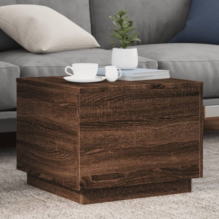 Table basse avec lumières LED chêne marron 50x50x40 cm – Image 1
