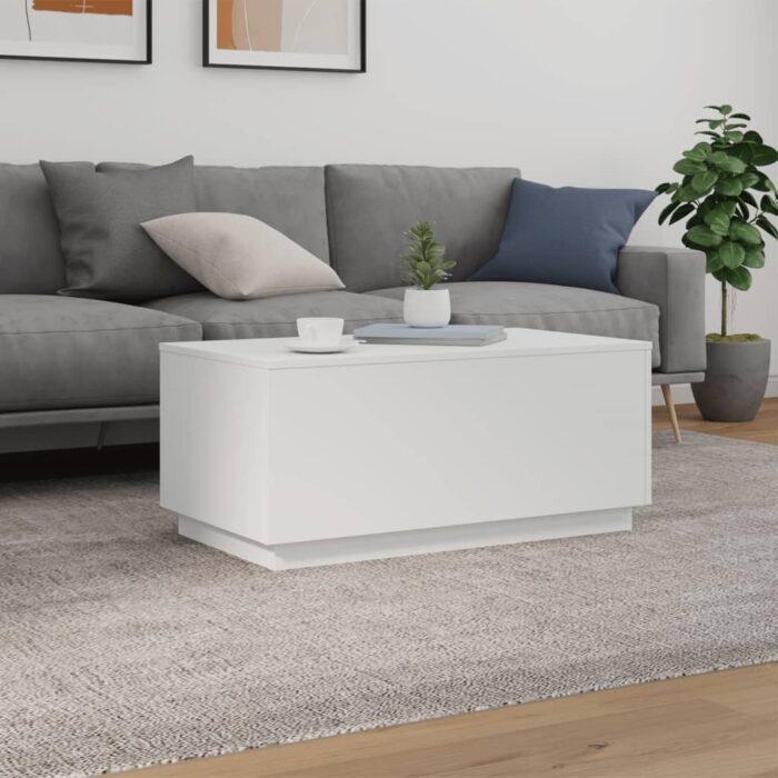 Table basse avec lumières LED blanc 90x50x40 cm – Image 2