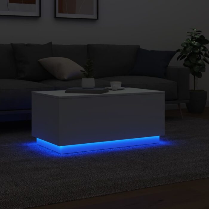 Table basse avec lumières LED blanc 90x50x40 cm – Image 3