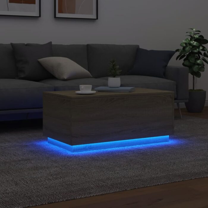 Table basse avec lumières LED chêne sonoma 90x50x40 cm – Image 3
