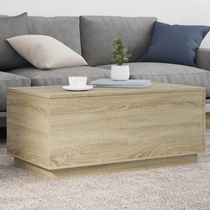 Table basse avec lumières LED chêne sonoma 90x50x40 cm – Image 1