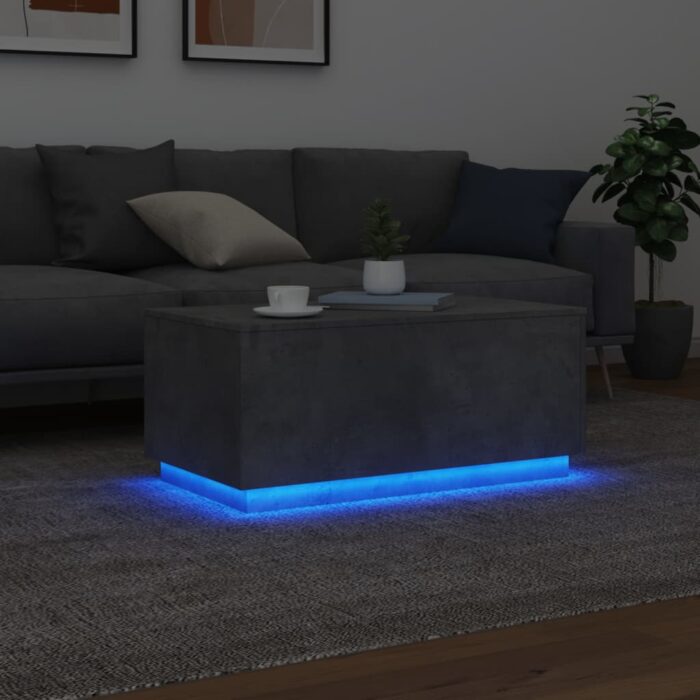 Table basse avec lumières LED gris béton 90x50x40 cm – Image 3