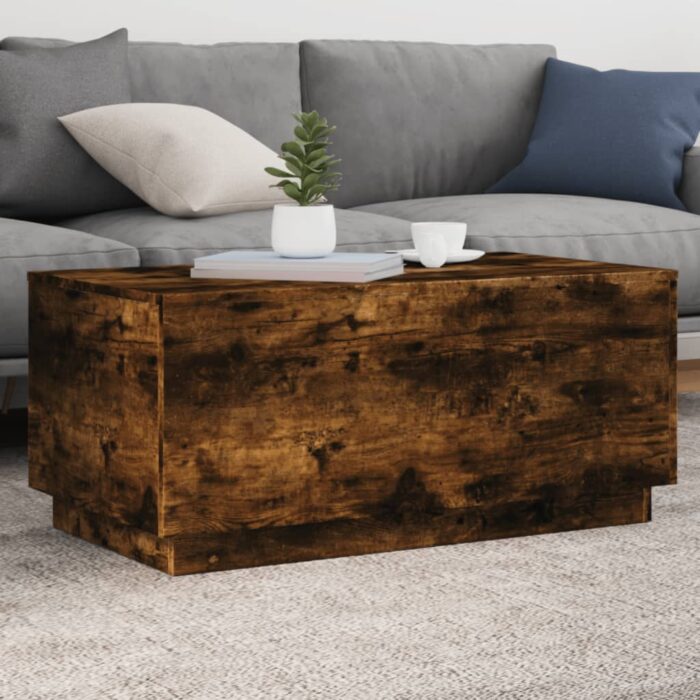 Table basse avec lumières LED chêne fumé 90x50x40 cm – Image 1