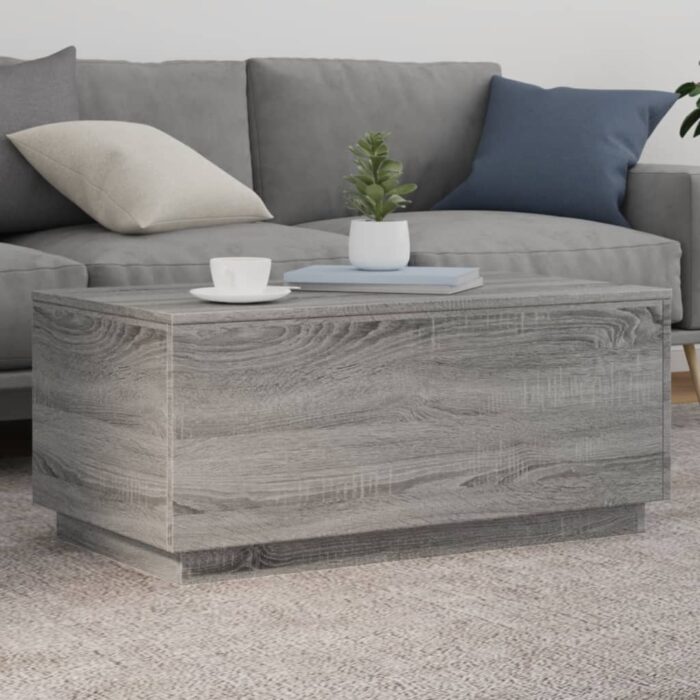 Table basse avec lumières LED gris sonoma 90x50x40 cm – Image 1