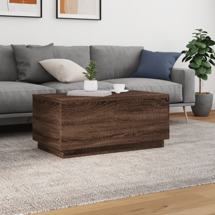 Table basse avec lumières LED chêne marron 90x50x40 cm – Image 2