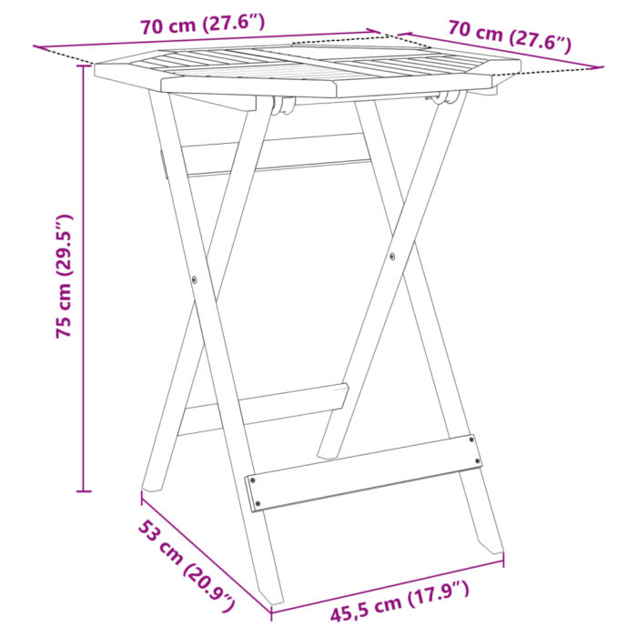 Table pliable de jardin Ø70x75 cm bois d'acacia massif – Image 9