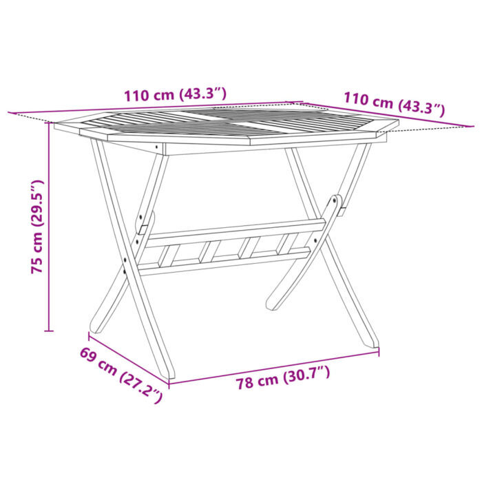 Table pliable de jardin Ø110x75 cm bois d'acacia solide – Image 9