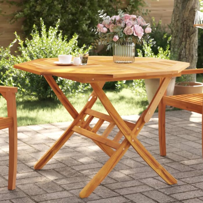 Table pliable de jardin Ø110x75 cm bois d'acacia solide – Image 1