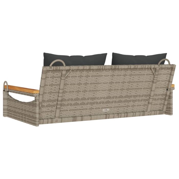 Balancelle avec coussins gris 109x62x40 cm résine tressée – Image 4