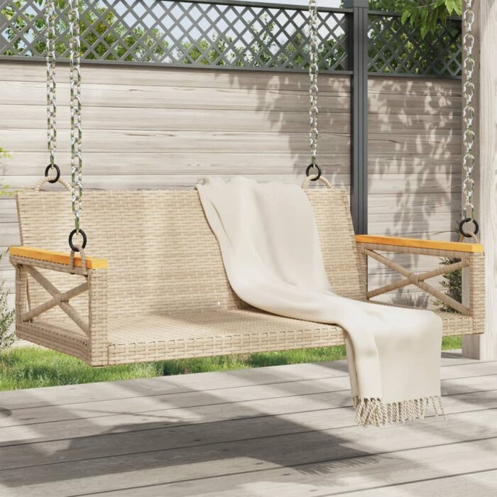 Balancelle beige 109x62x40 cm résine tressée – Image 1