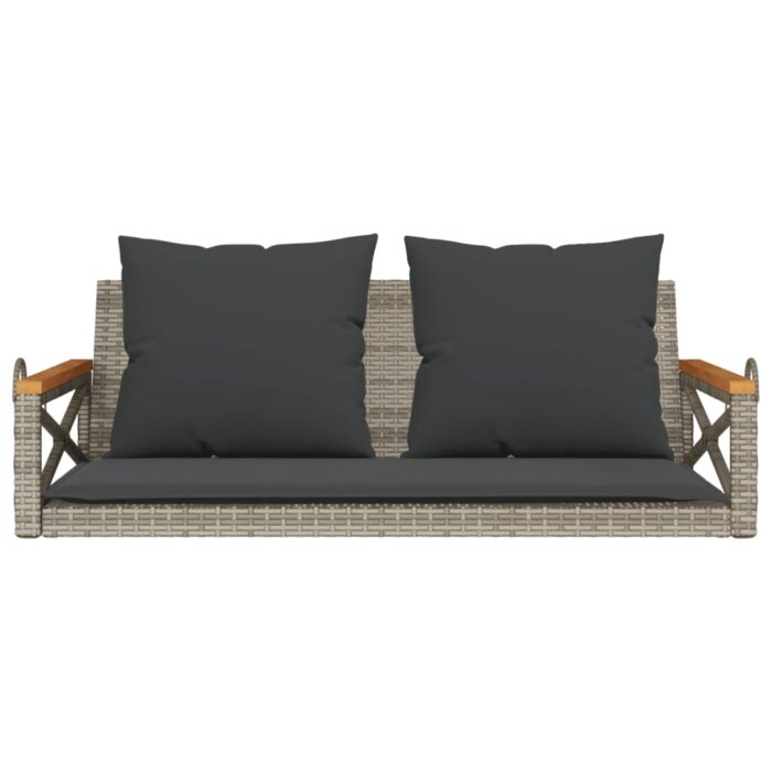 Balancelle avec coussins gris 109x62x40 cm résine tressée – Image 2