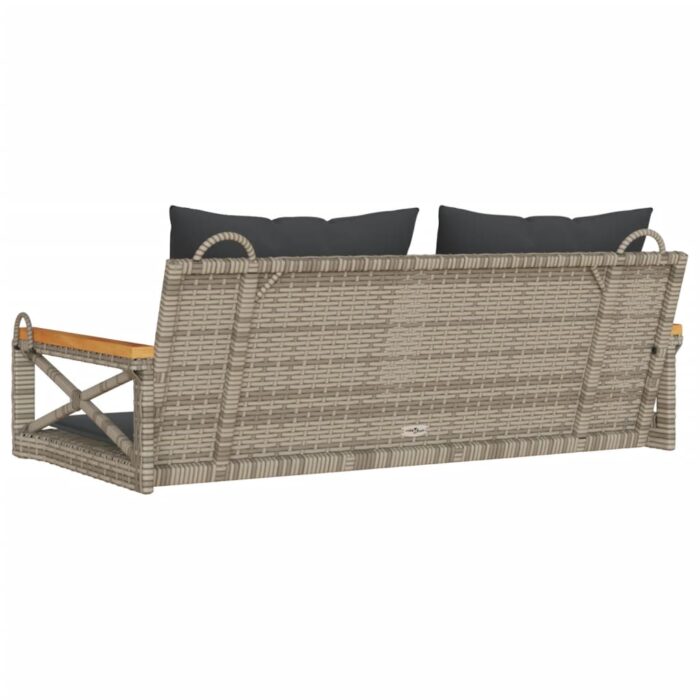 Balancelle avec coussins gris 109x62x40 cm résine tressée – Image 4