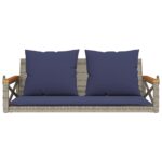 Balancelle avec coussins gris 109x62x40 cm résine tressée – Image 2