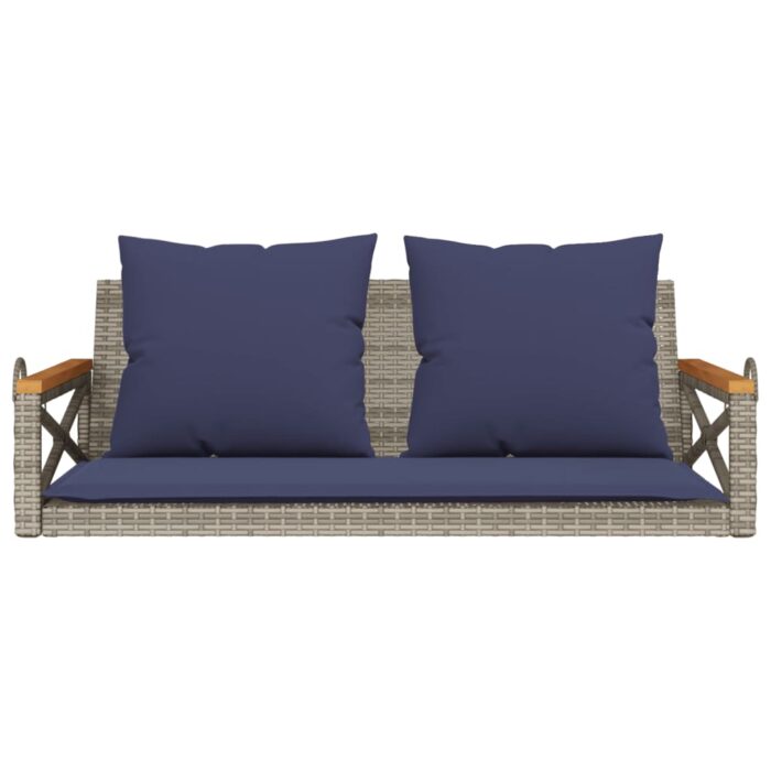Balancelle avec coussins gris 109x62x40 cm résine tressée – Image 2
