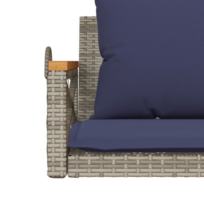 Balancelle avec coussins gris 109x62x40 cm résine tressée – Image 6