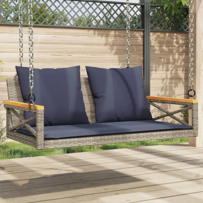 Balancelle avec coussins gris 109x62x40 cm résine tressée – Image 1