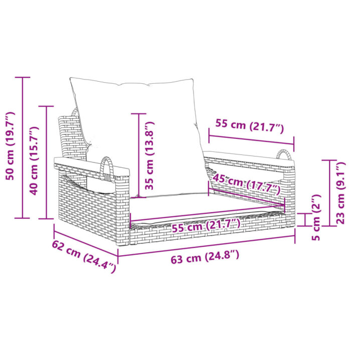 Balancelle avec coussins beige 63x62x40 cm résine tressée – Image 7