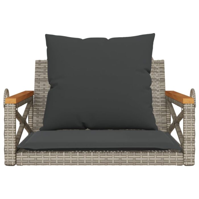 Balancelle avec coussins gris 63x62x40 cm résine tressée – Image 2